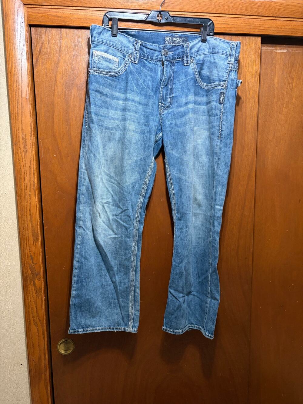 Silver Jeans Co Men's Bootcut Jeans W36 L30 Blue Denim Embroidered Pockets